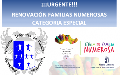 ¡¡¡IMPORTANTE!!!     RENOVACIÓN TÍTULO FAMILIAS NUMEROSAS CATEGORÍA ESPECIAL POR RENTA (31 de julio)
